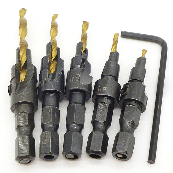 5pcs Hss Countersink Drill Bit Set Quick Change 1/4