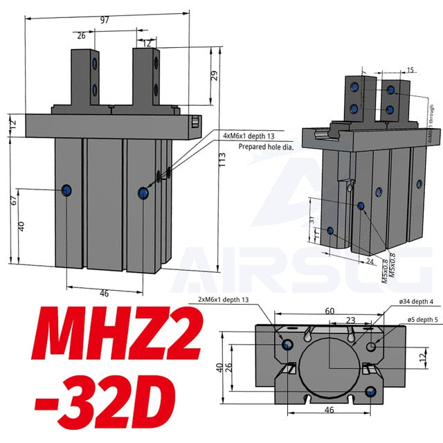SMC Type MHZ2 Double Acting Air Pneumatic parallel Gripper SMC Type MHZ2 Double Acting Air Pneumatic parallel Gripper