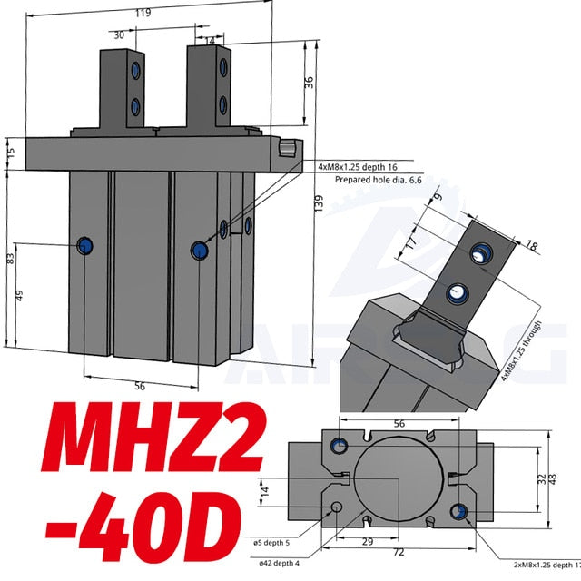 SMC MHZ2-25D2 Cilindro Pneumatico A Dita - Nuovo Per Automazione Industriale
