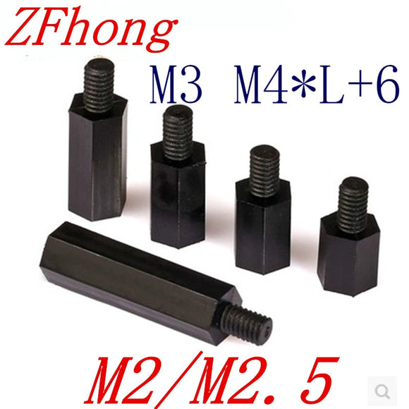 50PCS  20PCS nylon spacer M2 M2.5 M3 M4*L+6 Male to Female Black Nylon Standoff spacer
